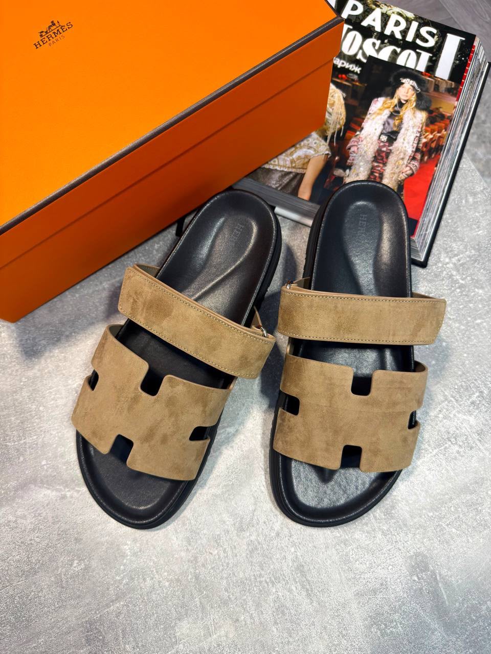 Hermes Sliders Tan Herm