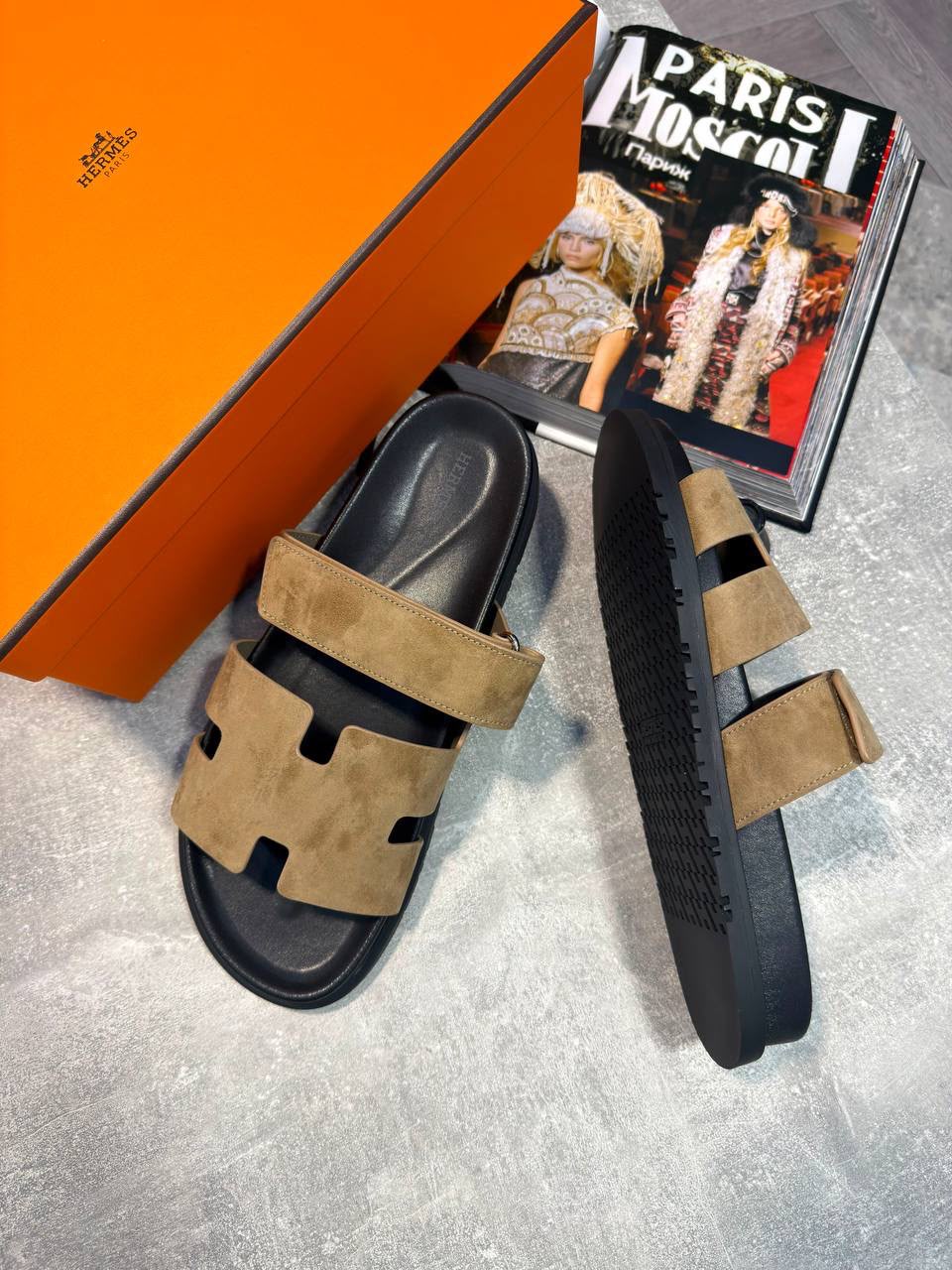 Hermes Sliders Tan Herm