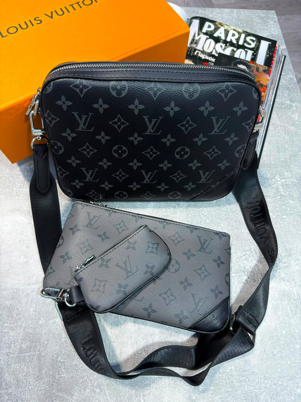 LV Mens Trio Black and Grey LV